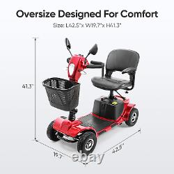 4 Wheels Mobility Scooter Electric Big Space for Overweight Adult With Rear Mirror