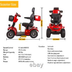 4 Wheels Mobility Scooter Power Travel Wheel Chair 500W 48V 20AH Battery Motor