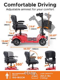 Compact Duty Travel Mobility Scooter, with Dual Battery and Basket, Foldable seat