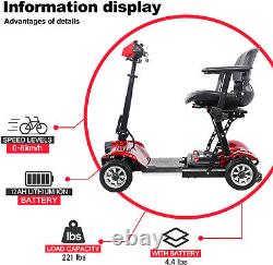 Foldable Electric Powered Wheelchair 4 Wheel Portable Motorized Mobility Scooter