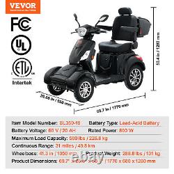 VEVOR Heavy Duty 4-Wheel Mobility Scooters 31 Miles 3-Speed 800W 500lbs Capacity