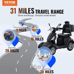 VEVOR Heavy Duty 4-Wheel Mobility Scooters 31 Miles 3-Speed 800W 500lbs Capacity