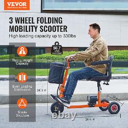 VEVOR Portable 3 Wheel Mobility Scooter for Seniors 12 Mile Range Max 330LBS