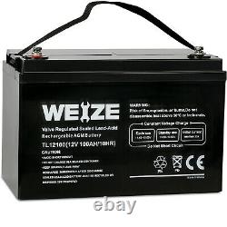 Weize 12V 100AH 100 Amp Hour Sealed AGM Deep Cycle SLA Battery Solar RV Off Grid