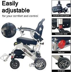 Chaise roulante électrique pliable à deux pièces, alimentée par des batteries, capacité de charge maximale de 265 livres.