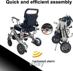 Chaise roulante électrique pliable à deux pièces, alimentée par des batteries, capacité de charge maximale de 265 livres.
