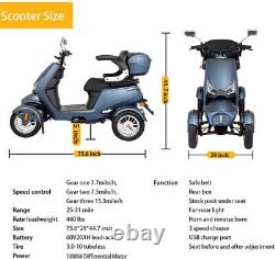 Scooter à mobilité à quatre roues avec batterie pour fauteuil roulant motorisé de 1000W, 60V et 20AH pour les seniors.