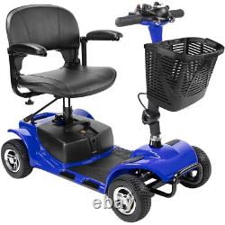 Scooter de mobilité à 4 roues bleu pour personnes âgées, fauteuil roulant électrique pliable.