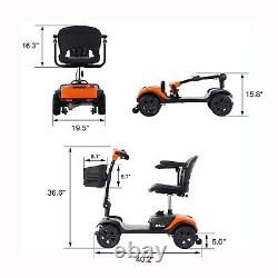 Scooter de mobilité à 4 roues, fauteuil roulant motorisé, appareil électrique compact neuf orange.