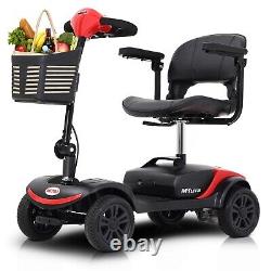 Scooter de mobilité à 4 roues, fauteuil roulant motorisé et compact, alimenté par un dispositif électrique pour les déplacements.