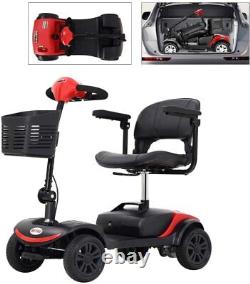 Scooter de mobilité à 4 roues, fauteuil roulant motorisé et compact, alimenté par un dispositif électrique pour les déplacements.