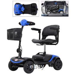 Scooter de mobilité compact à 4 roues Metro pour voyager fonctionnant sur batterie, couleur bleue.
