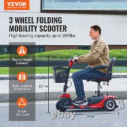 Scooter de mobilité pliable à 3 roues VEVOR pour seniors, autonomie de 12 miles, capacité de 265 livres