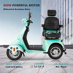 Scooters de mobilité à 4 roues 800W, chaise inclinable 500lbs, tout-terrain pour adultes seniors