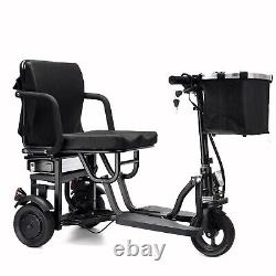 Tricycle électrique pliable pour la mobilité avec double moteur lithium 36v 600w noir, dimensions 39x20x33 pouces.